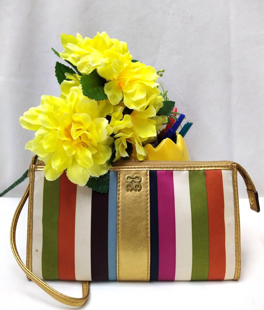 Coach Multicolor Satin Stripes Zipper Closure Credit Card Wristlet - Coin Wallet
